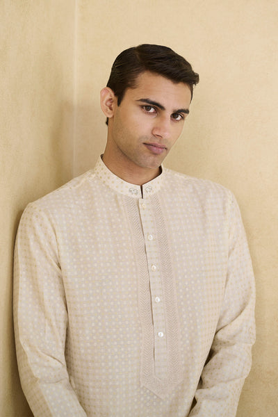 Anita Dongre Menswear Hemansh Embroidered Silk Kurta Cream indian designer wear online shopping melange singapore