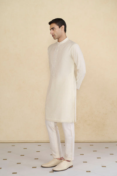 Anita Dongre Menswear Hemansh Embroidered Silk Kurta Cream indian designer wear online shopping melange singapore