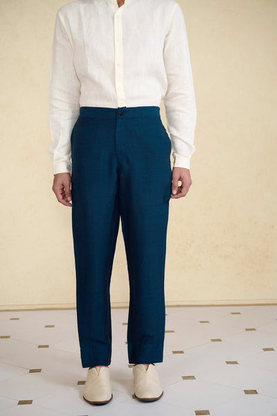 Anita Dongre Menswear Indigo Silk Trousers indian designer wear online shopping melange singapore