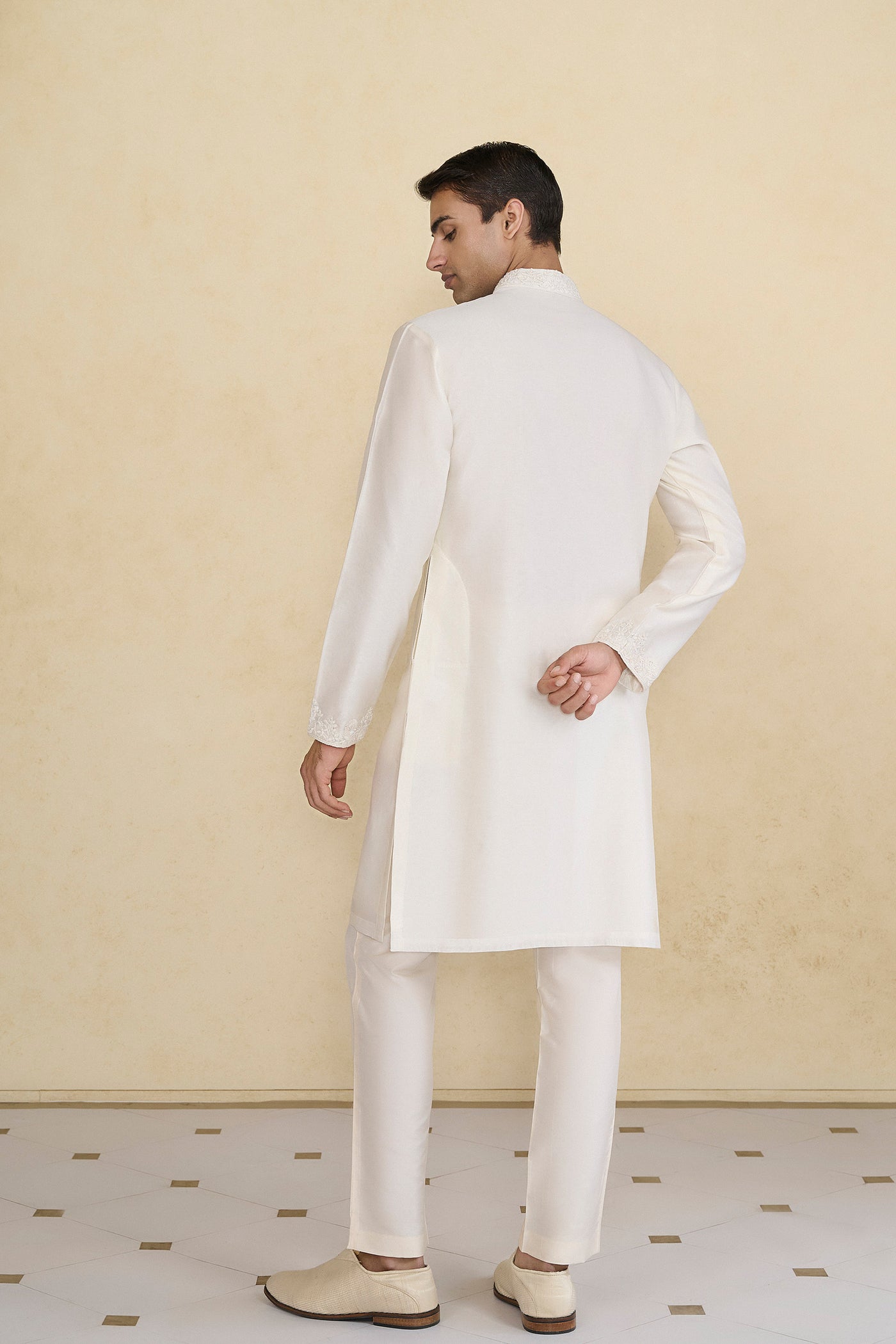 Anita Dongre Menswear Isharv Embroidered Chanderi Silk Kurta Ivory indian designer wear online shopping melange singapore