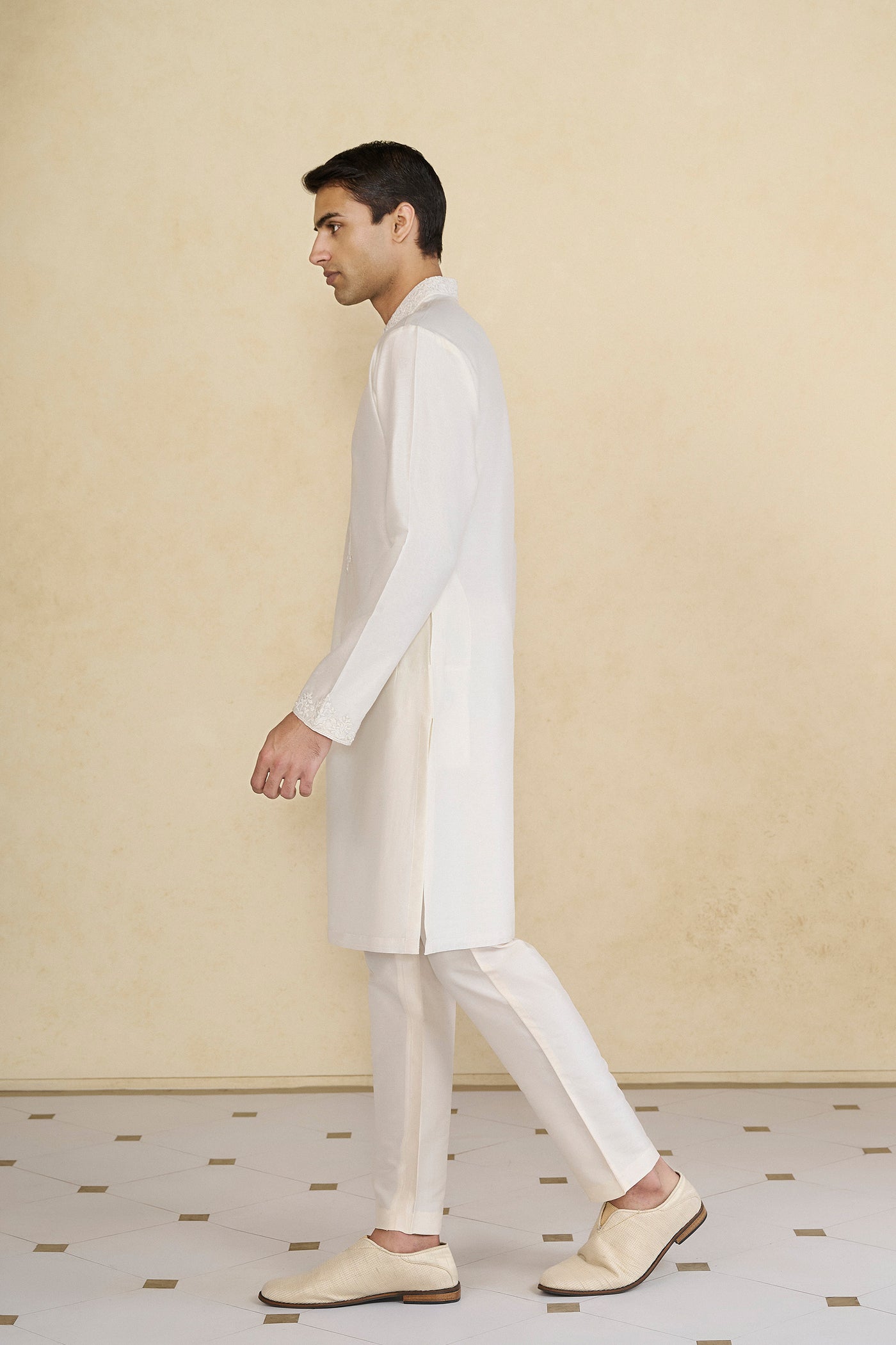 Anita Dongre Menswear Isharv Embroidered Chanderi Silk Kurta Ivory indian designer wear online shopping melange singapore