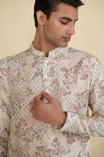 Anita Dongre Menswear Ivory Rukham Printed Silk Kurta indian designer wear online shopping melange singapore
