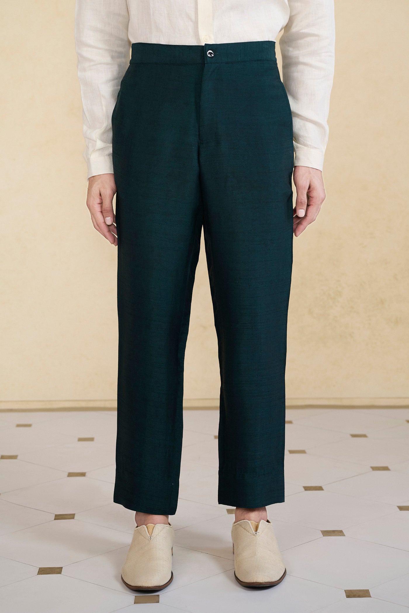 Anita Dongre Menswear Jewel Green Silk Trousers indian designer wear online shopping melange singapore