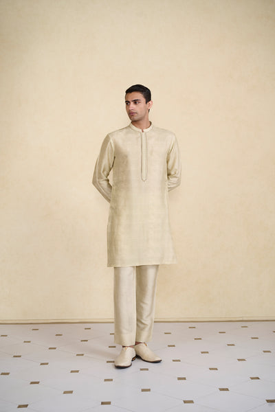 Anita Dongre Menswear Kanishkan Printed Silk Kurta Beige indian designer wear online shopping melange singapore
