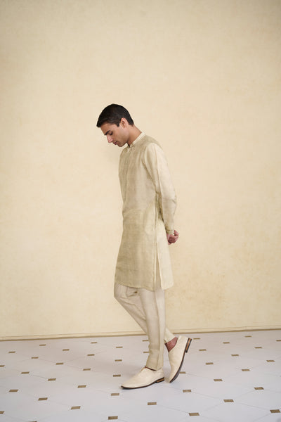 Anita Dongre Menswear Kanishkan Printed Silk Kurta Beige indian designer wear online shopping melange singapore
