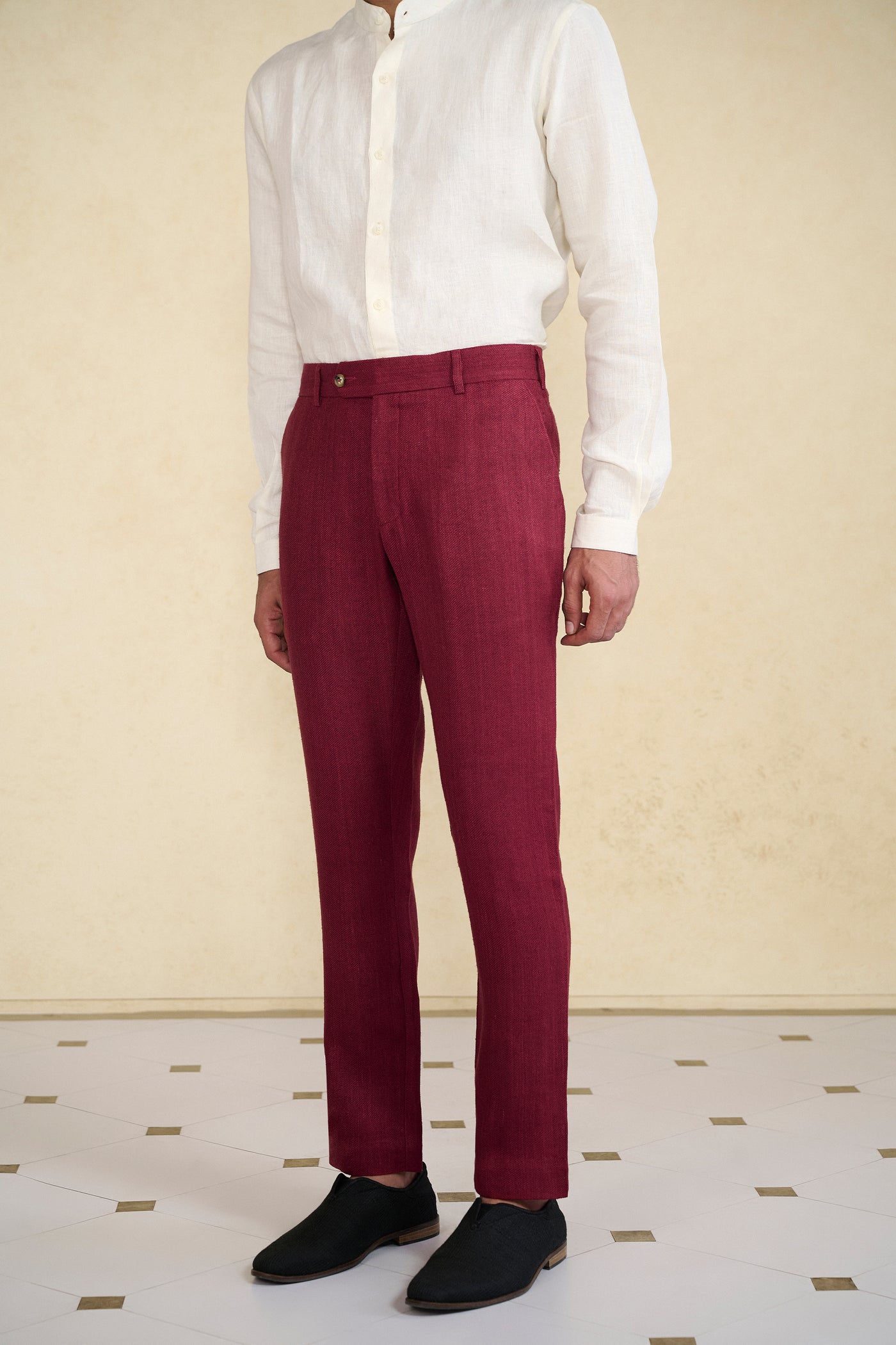 Anita Dongre Menswear Maroon Silk Trousers indian designer wear online shopping melange singapore