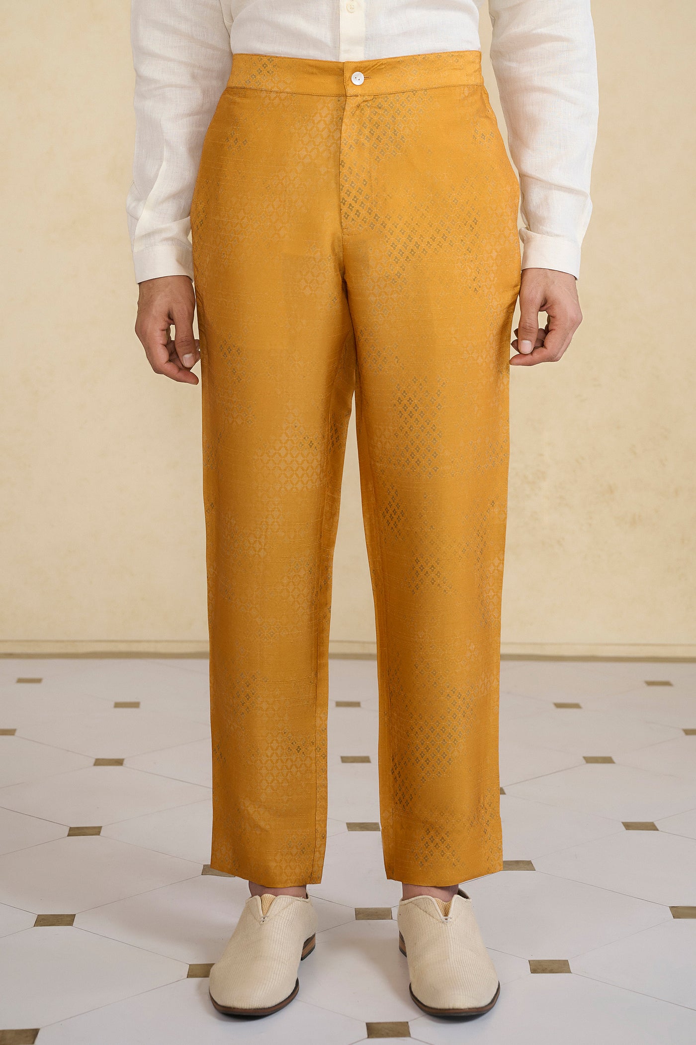 Anita Dongre Menswear Mustard Silk Trousers indian designer wear online shopping melange singapore