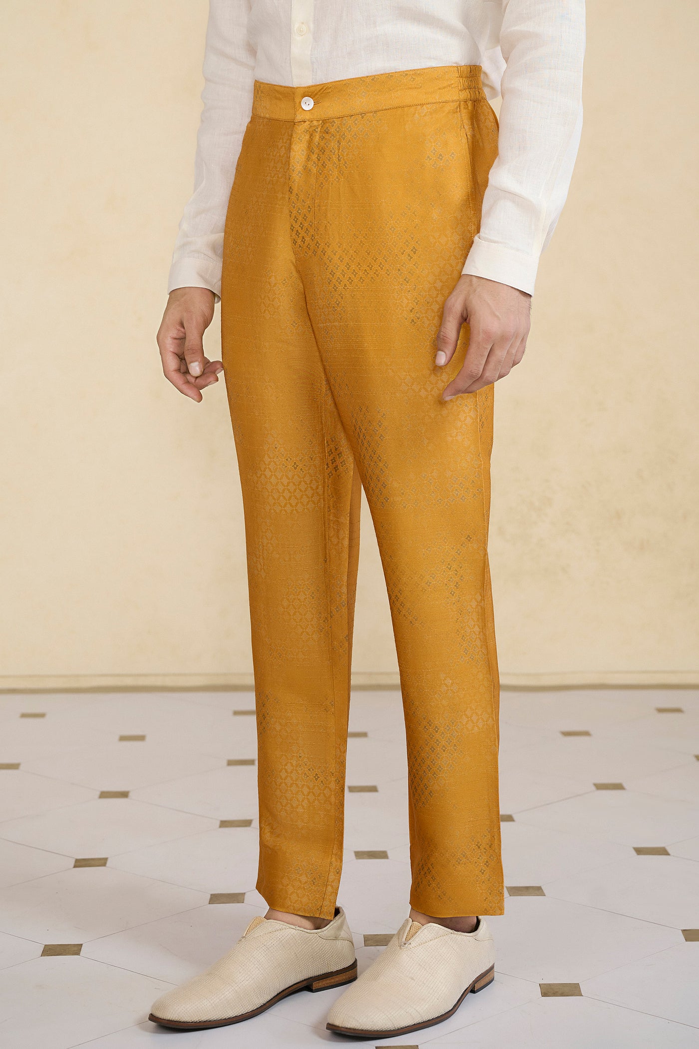 Anita Dongre Menswear Mustard Silk Trousers indian designer wear online shopping melange singapore