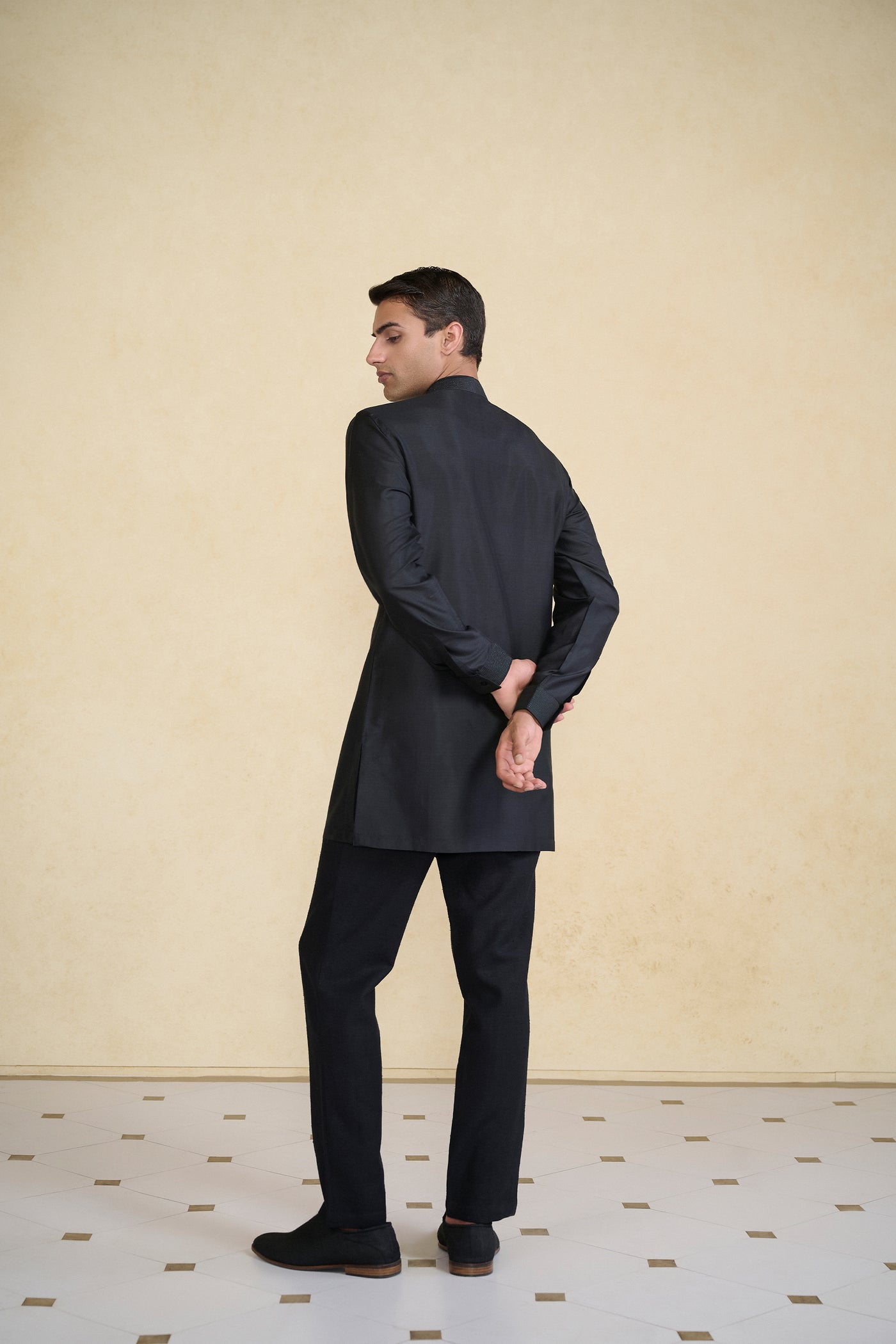 Anita Dongre Menswear Nayaz Silk Kurta Black indian designer wear online shopping melange singapore