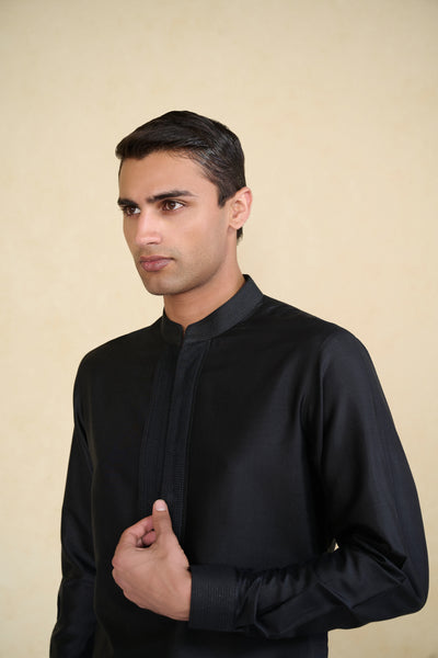 Anita Dongre Menswear Nayaz Silk Kurta Black indian designer wear online shopping melange singapore