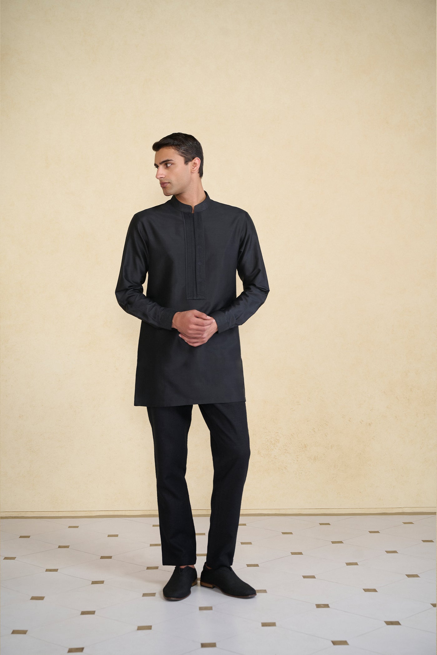 Anita Dongre Menswear Nayaz Silk Kurta Black indian designer wear online shopping melange singapore