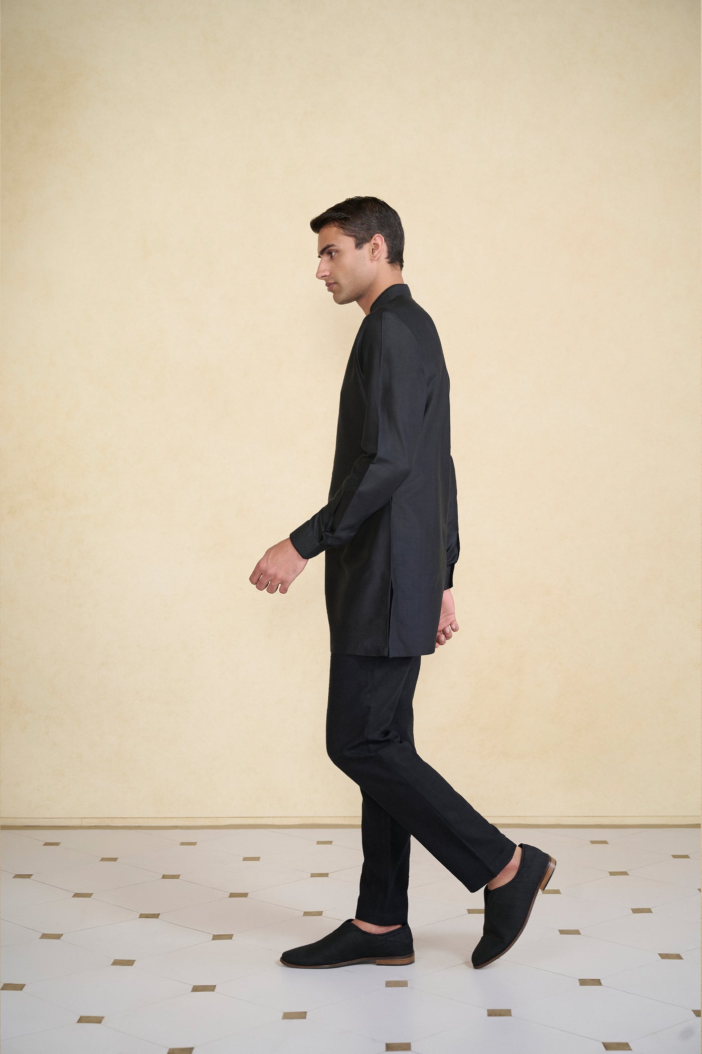 Anita Dongre Menswear Nayaz Silk Kurta Black indian designer wear online shopping melange singapore