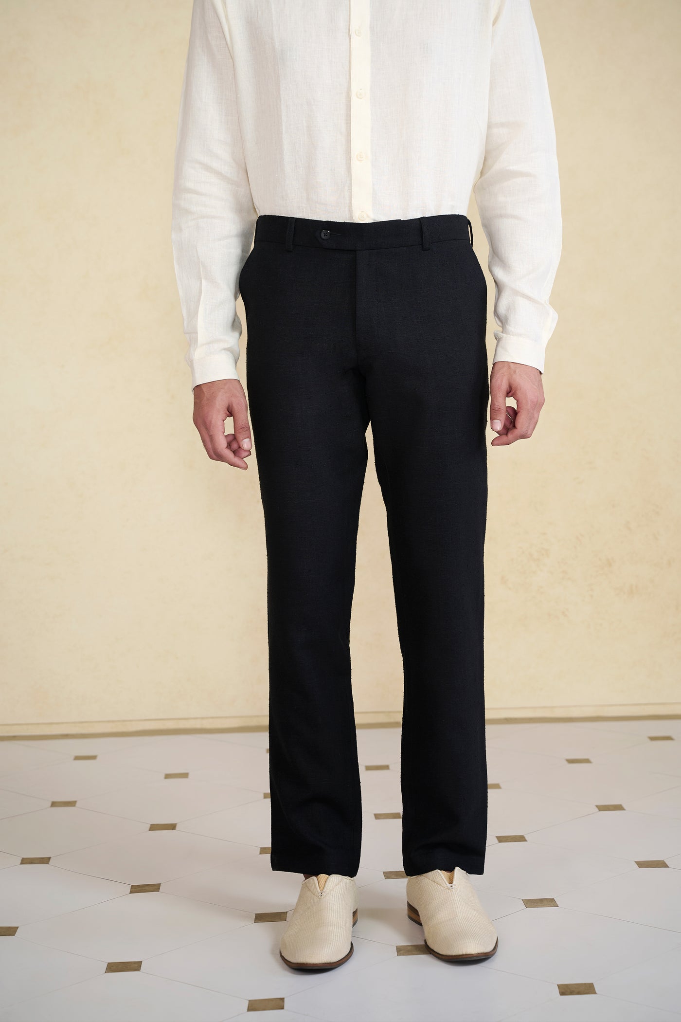 Anita Dongre Menswear Nightsky Black Silk Trousers indian designer wear online shopping melange singapore