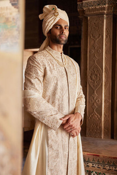 Anita Dongre Menswear Parnav Hand-embroidered Sherwani Gold indian designer wear online shopping melange singapore