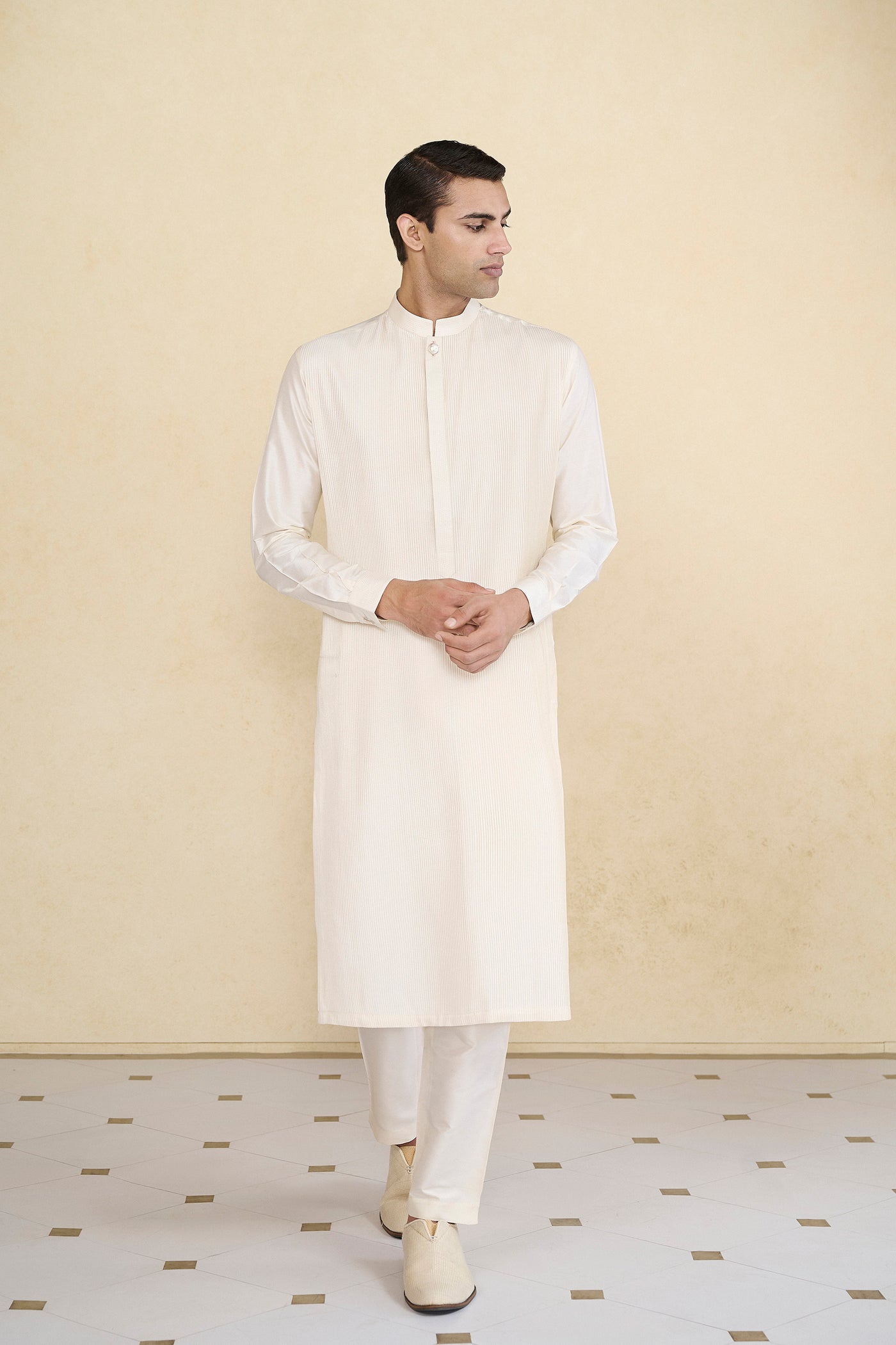 Anita Dongre Menswear Samit Silk Kurta Cream indian designer wear online shopping melange singapore