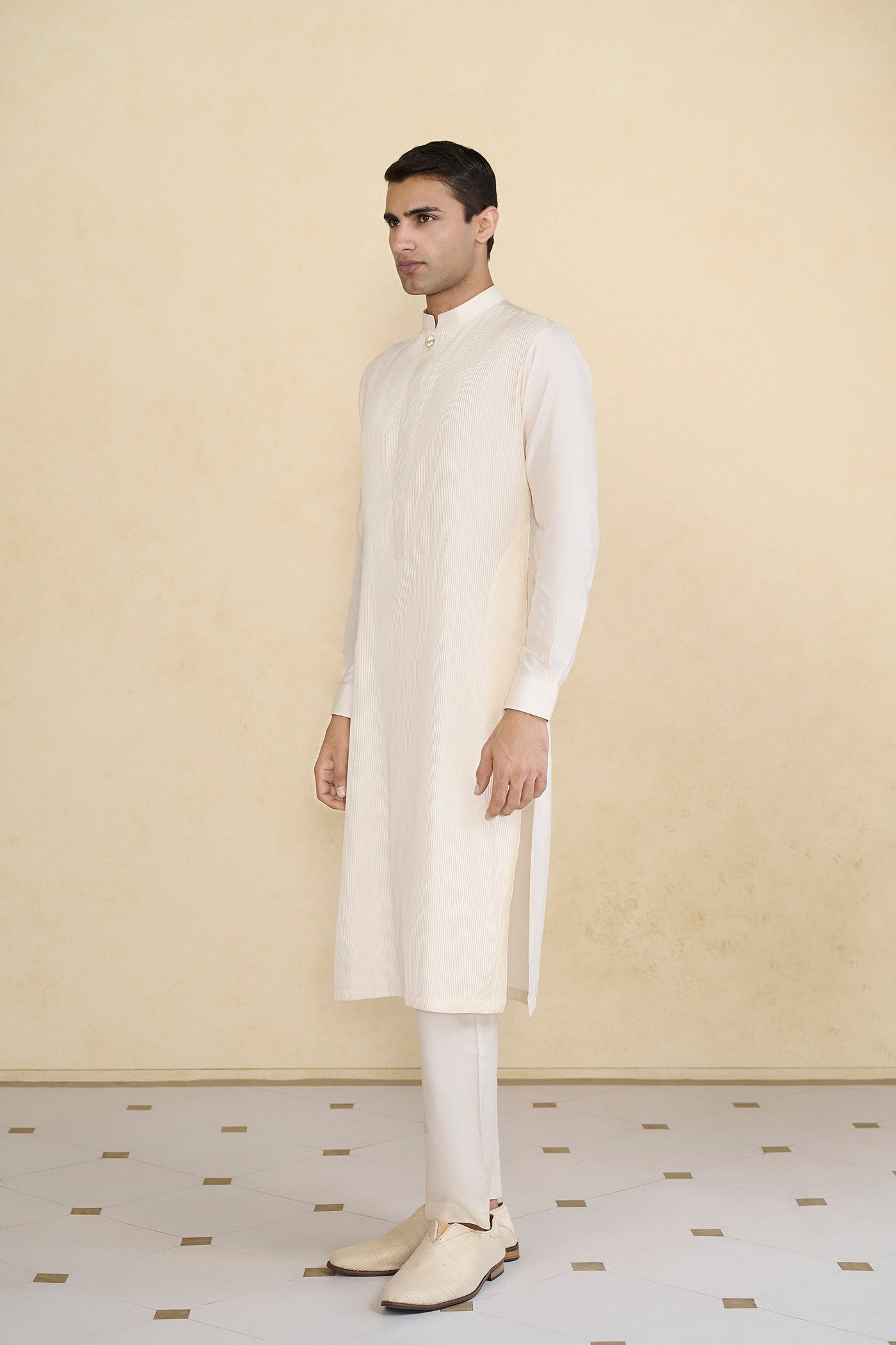 Anita Dongre Menswear Samit Silk Kurta Cream indian designer wear online shopping melange singapore