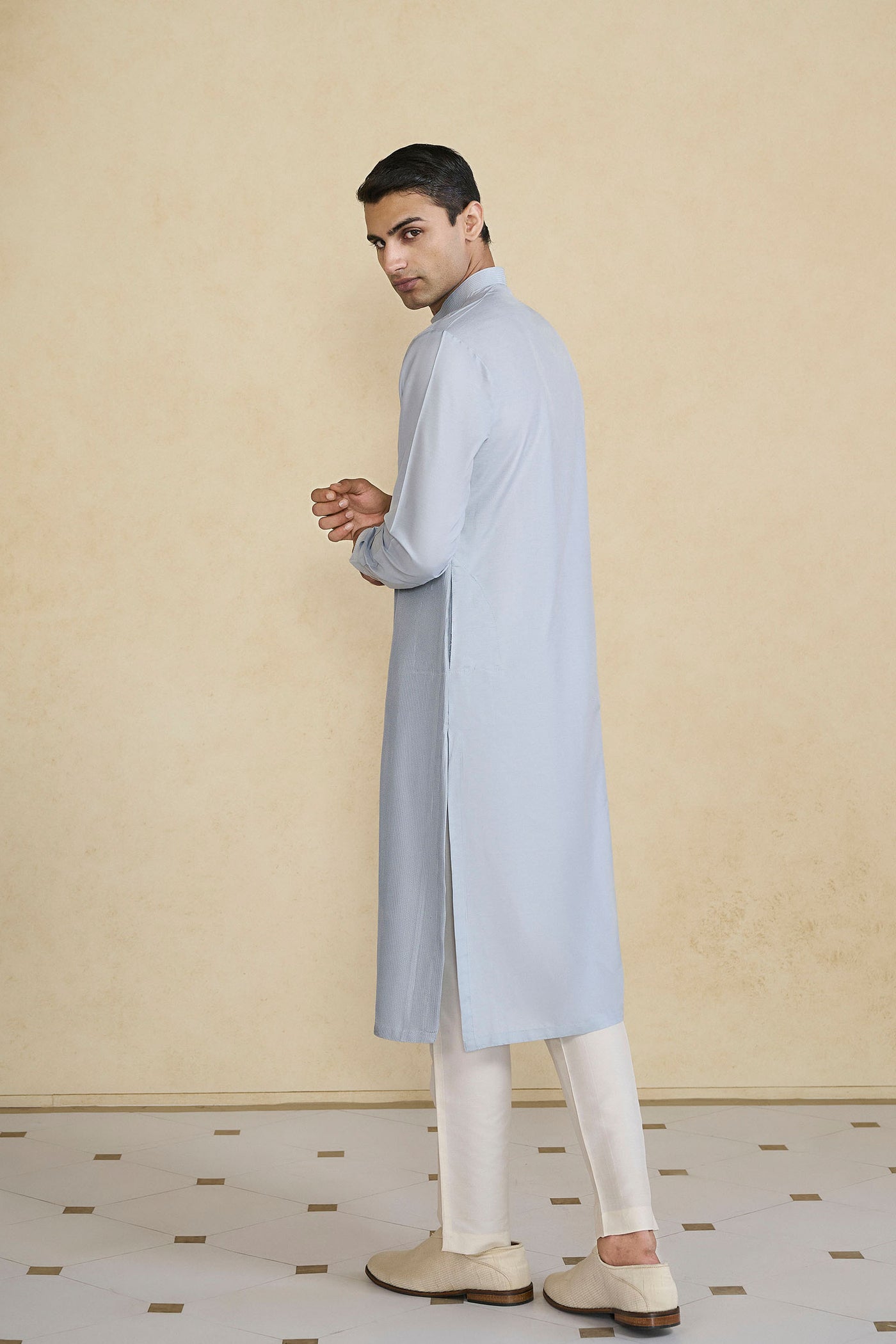 Anita Dongre Menswear Samit Silk Kurta Grey indian designer wear online shopping melange singapore