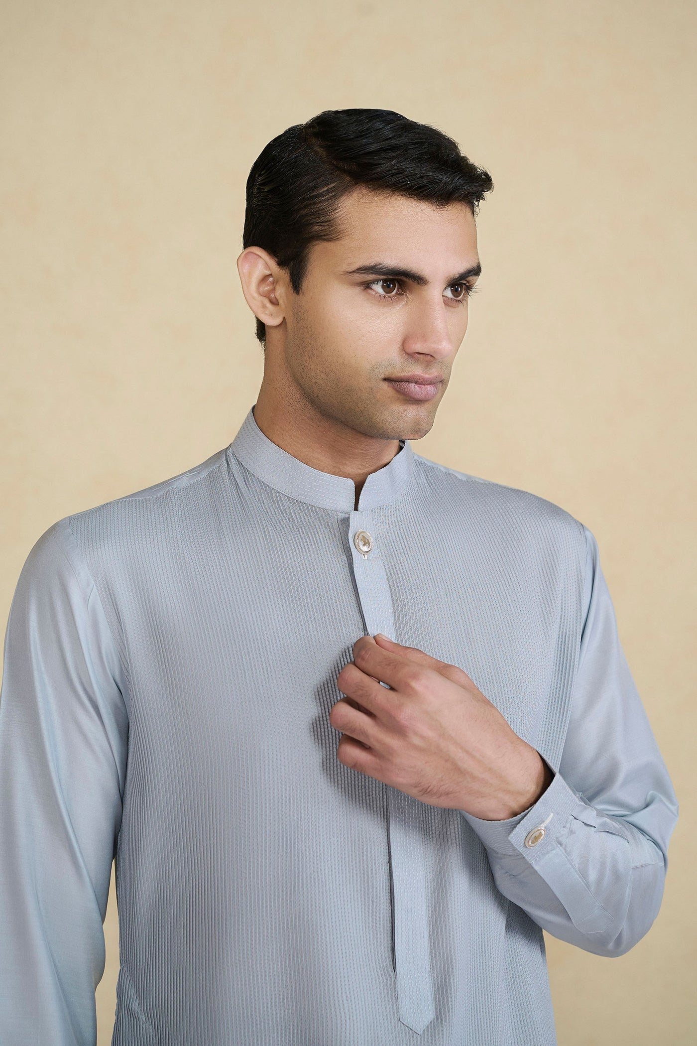 Anita Dongre Menswear Samit Silk Kurta Grey indian designer wear online shopping melange singapore