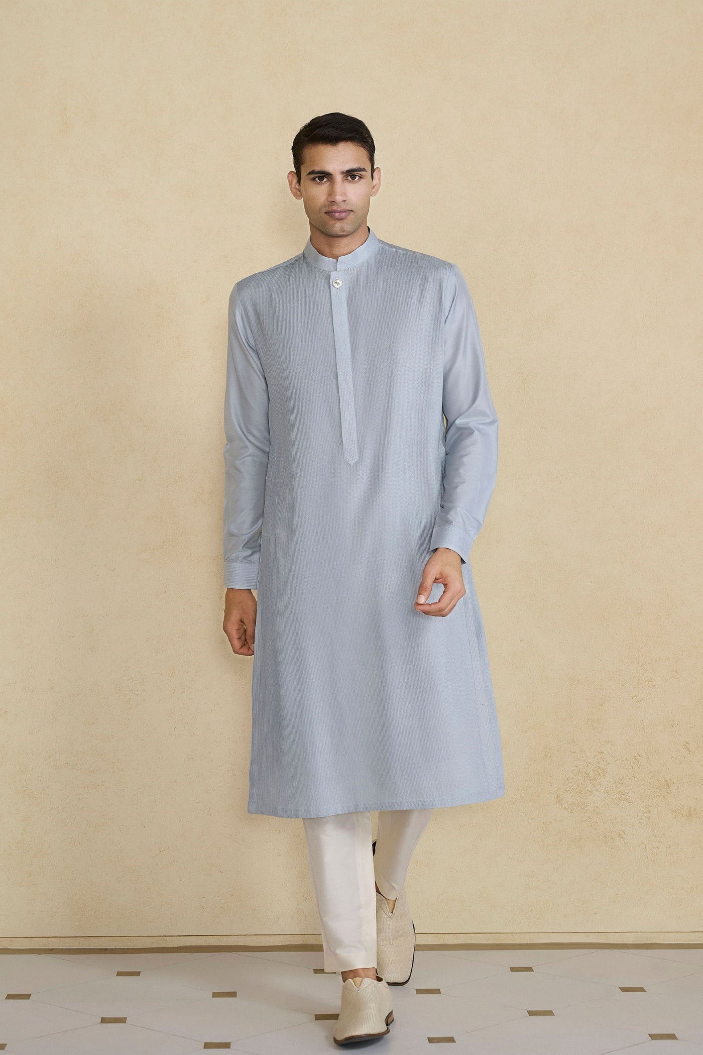 Anita Dongre Menswear Samit Silk Kurta Grey indian designer wear online shopping melange singapore