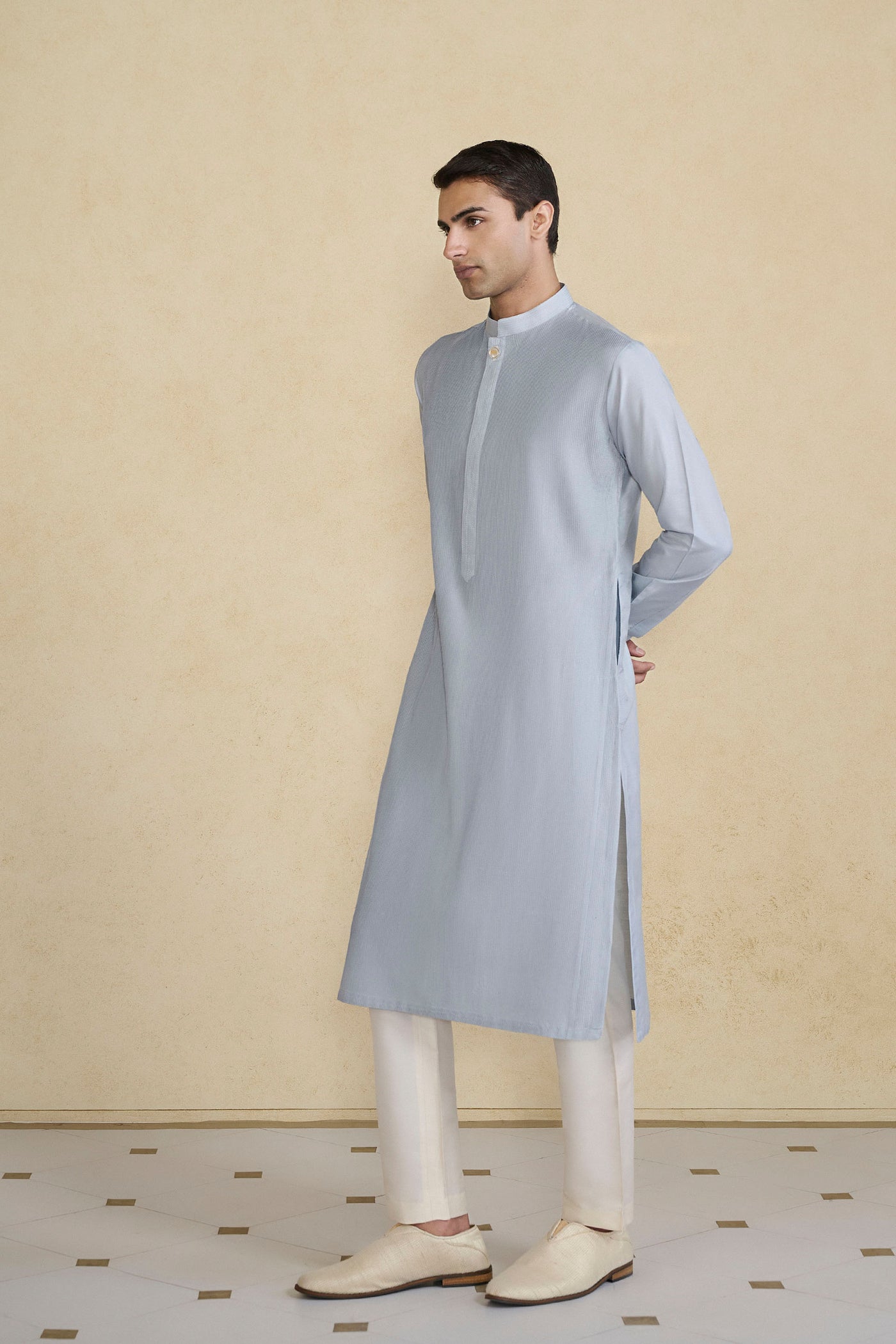 Anita Dongre Menswear Samit Silk Kurta Grey indian designer wear online shopping melange singapore