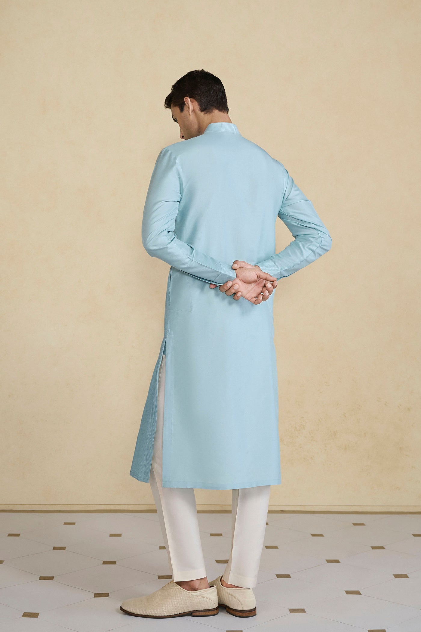 Anita Dongre Menswear Samit Silk Kurta Powder Blue indian designer wear online shopping melange singapore