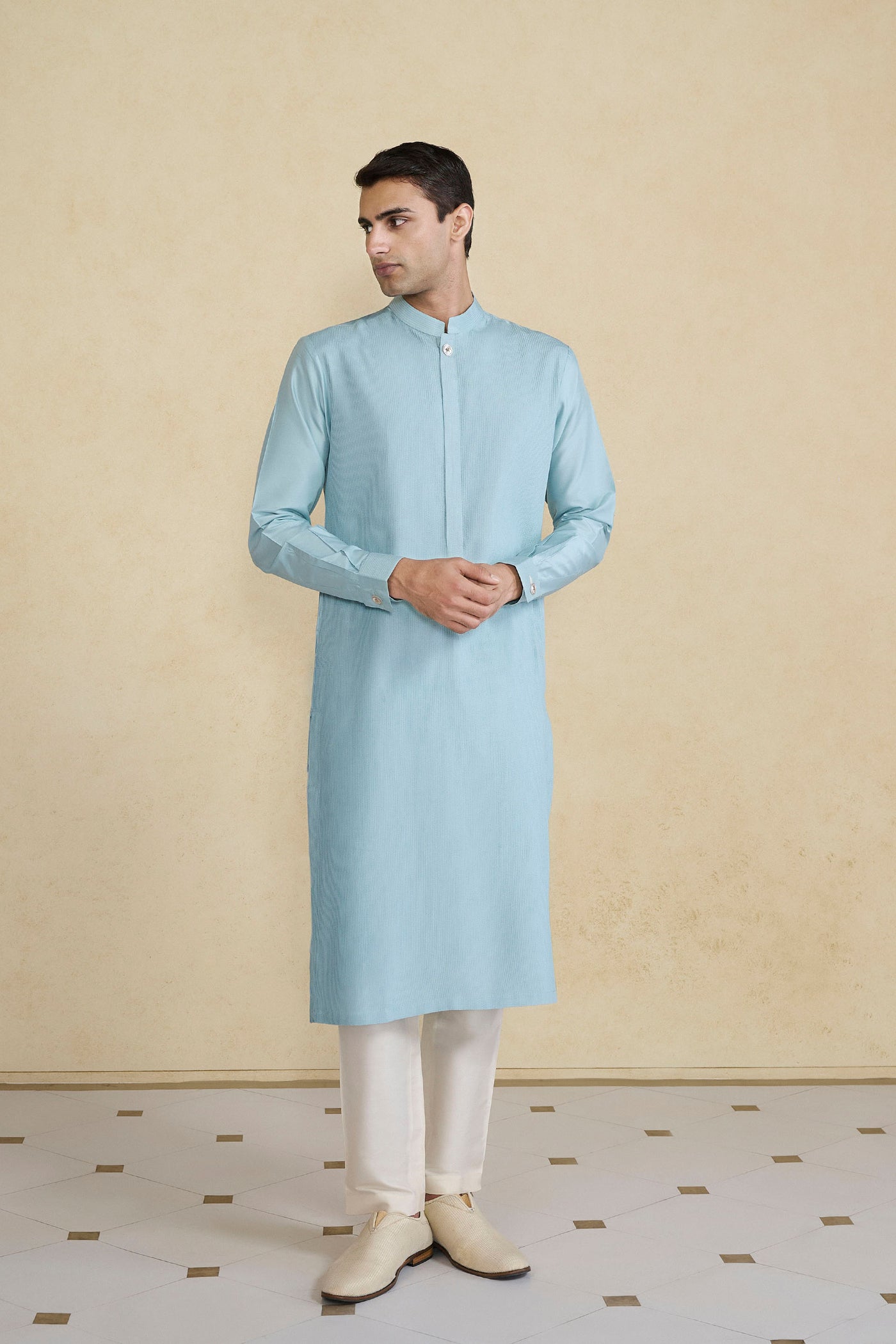 Anita Dongre Menswear Samit Silk Kurta Powder Blue indian designer wear online shopping melange singapore