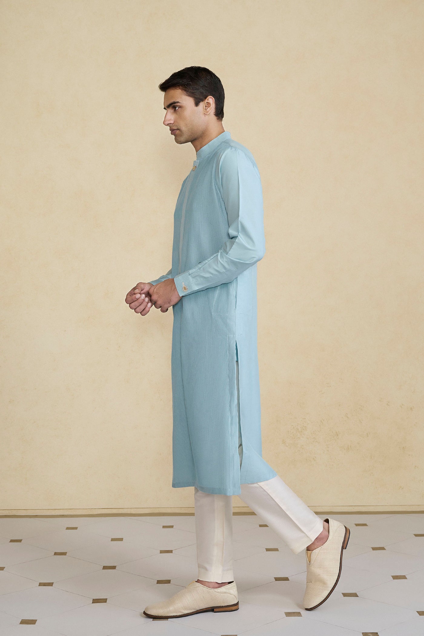 Anita Dongre Menswear Samit Silk Kurta Powder Blue indian designer wear online shopping melange singapore