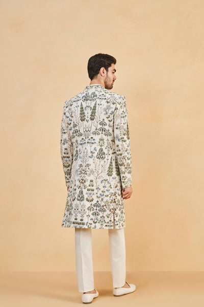 Anita Dongre Menswear Shahoor Hand Painted Pichhwai Sherwani Off White indian designer wear online shopping melange singapore