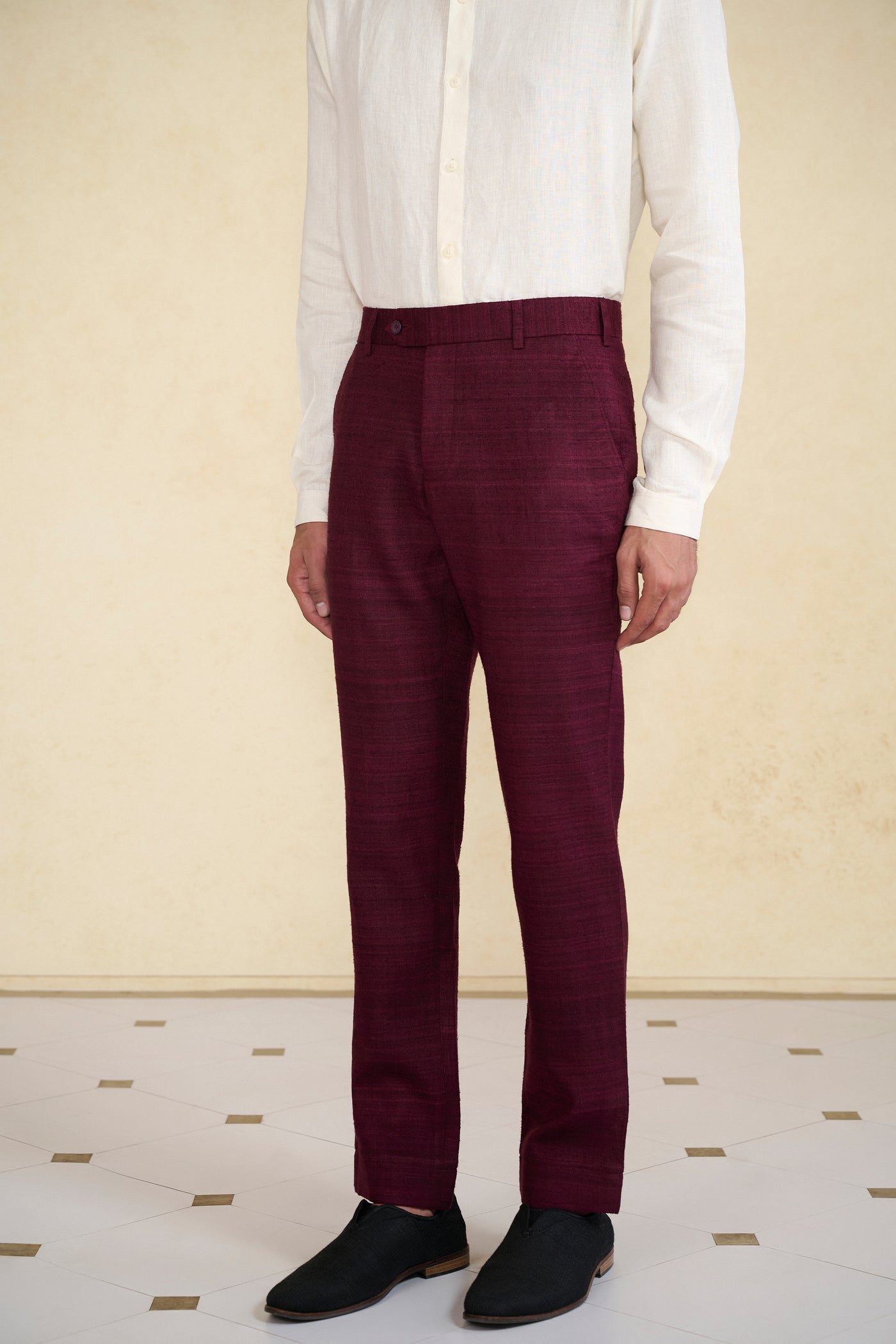 Anita Dongre Menswear Silk Trousers Maroon indian designer wear online shopping melange singapore