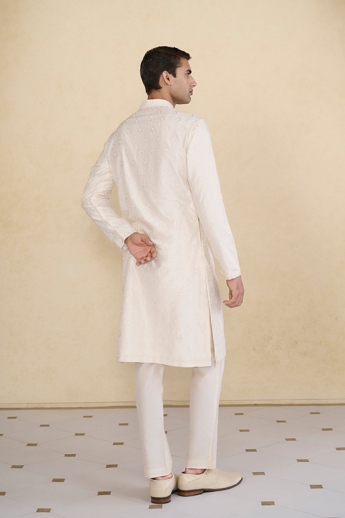 Anita Dongre Menswear Tuhin Embroidered Silk Kurta Ivory indian designer wear online shopping melange singapore