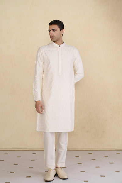 Anita Dongre Menswear Tuhin Embroidered Silk Kurta Ivory indian designer wear online shopping melange singapore