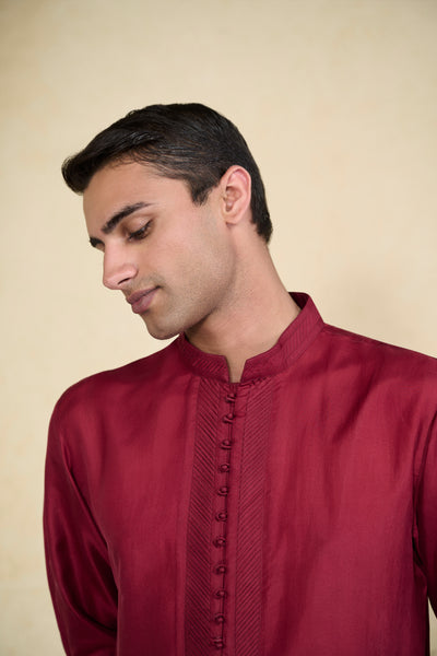 Anita Dongre Menswear Tuhin Silk Kurta Maroon indian designer wear online shopping melange singapore