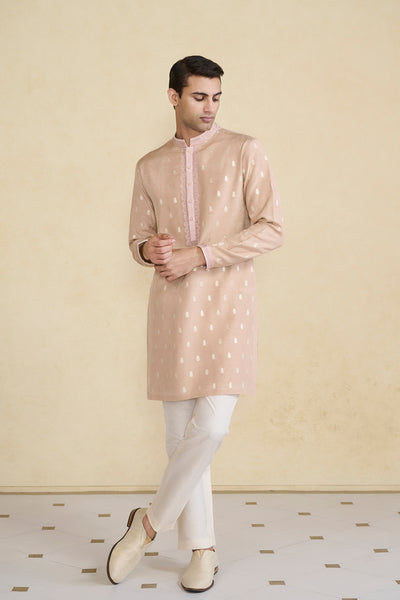 Anita Dongre Menswear Vinil Handwoven Benarasi Silk Kurta Pink indian designer wear online shopping melange singapore