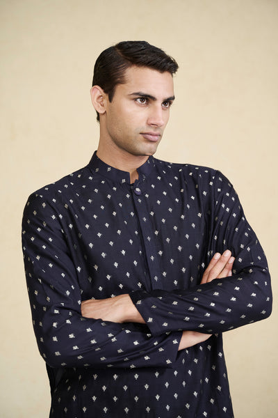 Anita Dongre Menswear Zamurad Handwoven Benarasi Silk Kurta Black indian designer wear online shopping melange singapore