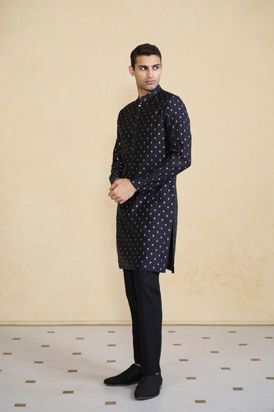 Anita Dongre Menswear Zamurad Handwoven Benarasi Silk Kurta Black indian designer wear online shopping melange singapore