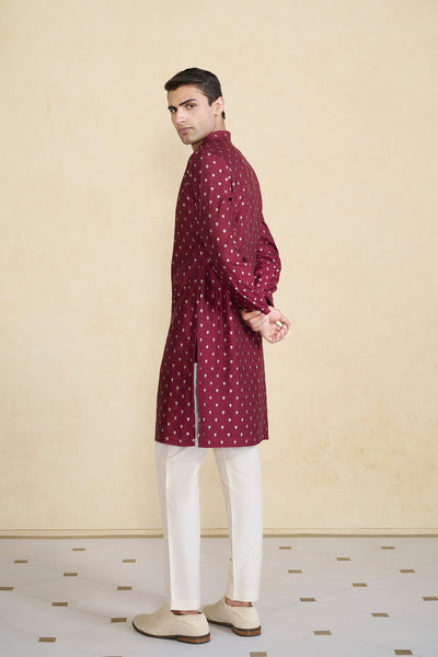 Anita Dongre Menswear Zamurad Handwoven Benarasi Silk Kurta Plum indian designer wear online shopping melange singapore
