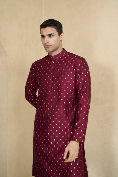 Anita Dongre Menswear Zamurad Handwoven Benarasi Silk Kurta Plum indian designer wear online shopping melange singapore
