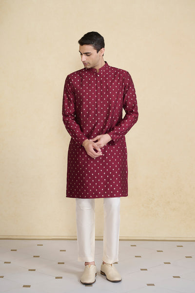 Anita Dongre Menswear Zamurad Handwoven Benarasi Silk Kurta Plum indian designer wear online shopping melange singapore
