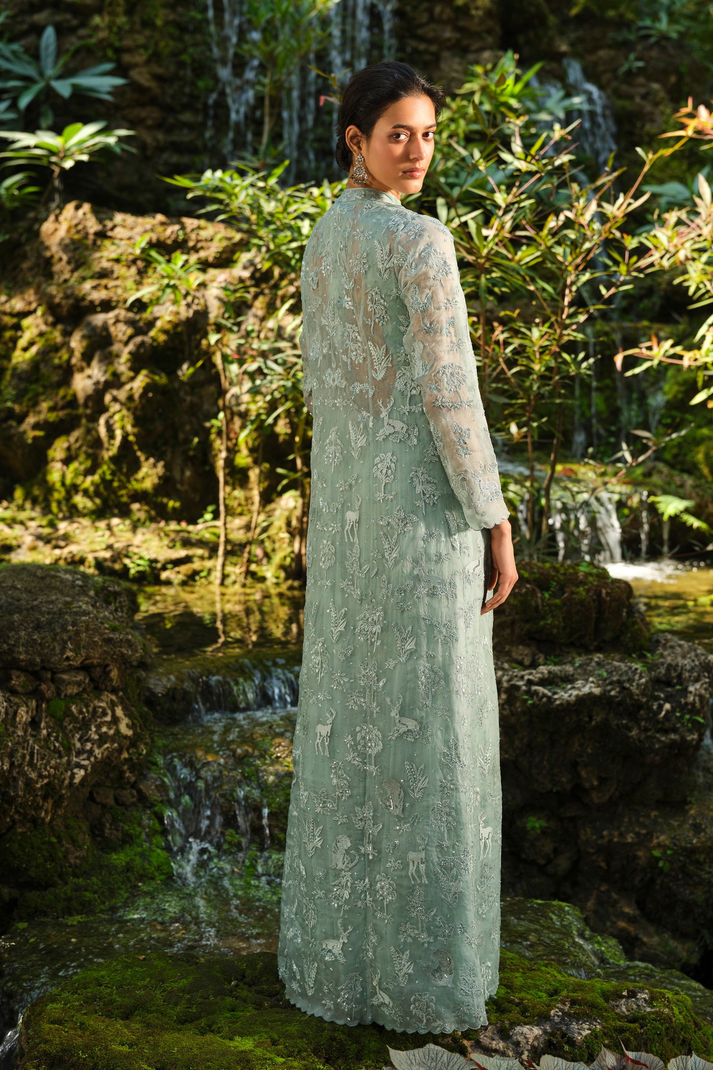 Anita Dongre Mountain Mist Embroidered Jacket Set Powder Blue indian designer wear online shopping melange singapore
