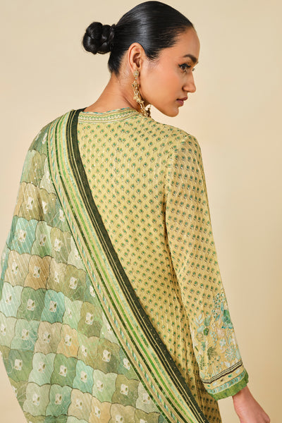 Anita Dongre Myuna Printed Anarkali Set Lime indian designer wear online shopping melange singapore