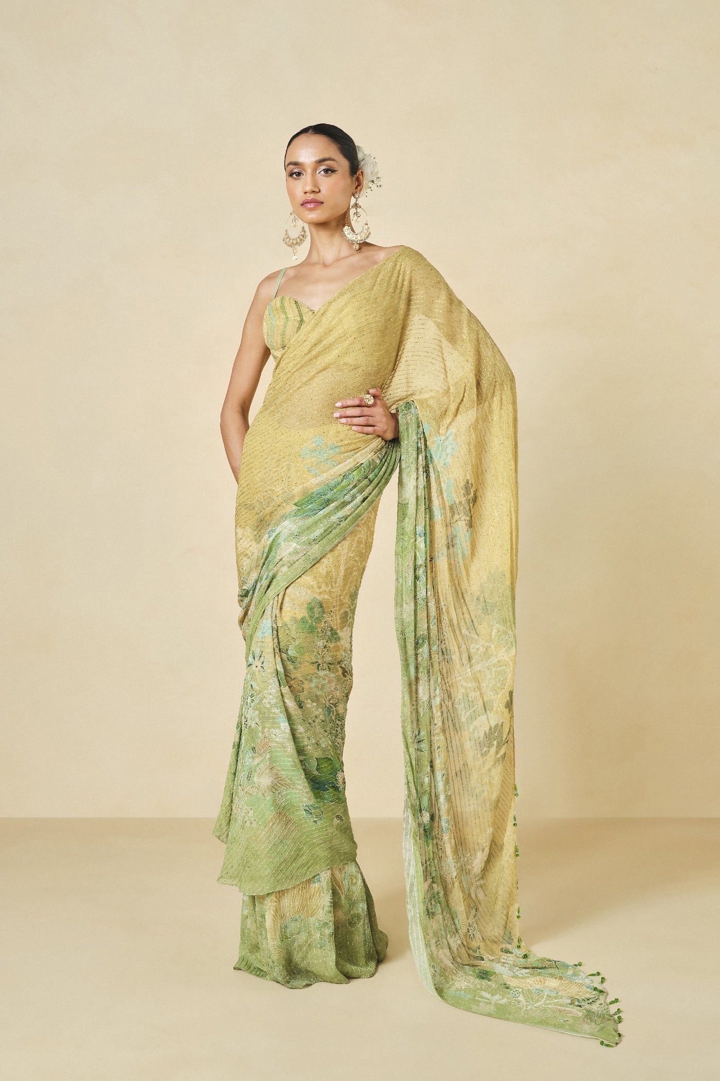 Anita Dongre Naida Georgette Pre-draped Saree Sage indian designer wear online shopping melange singapore