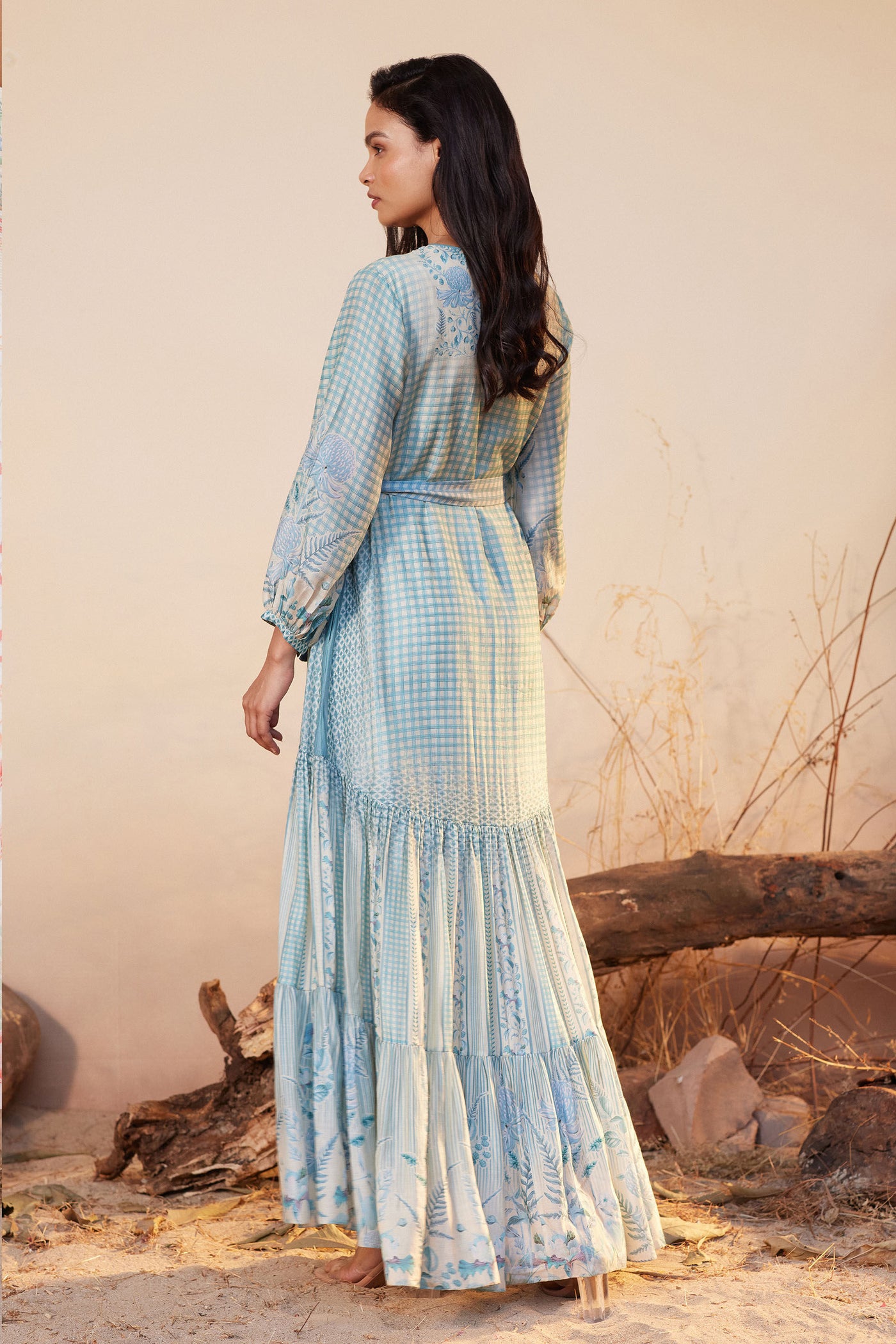 Anita Dongre Neela Tiered Dress Blue indian designer wear online shopping melange singapore