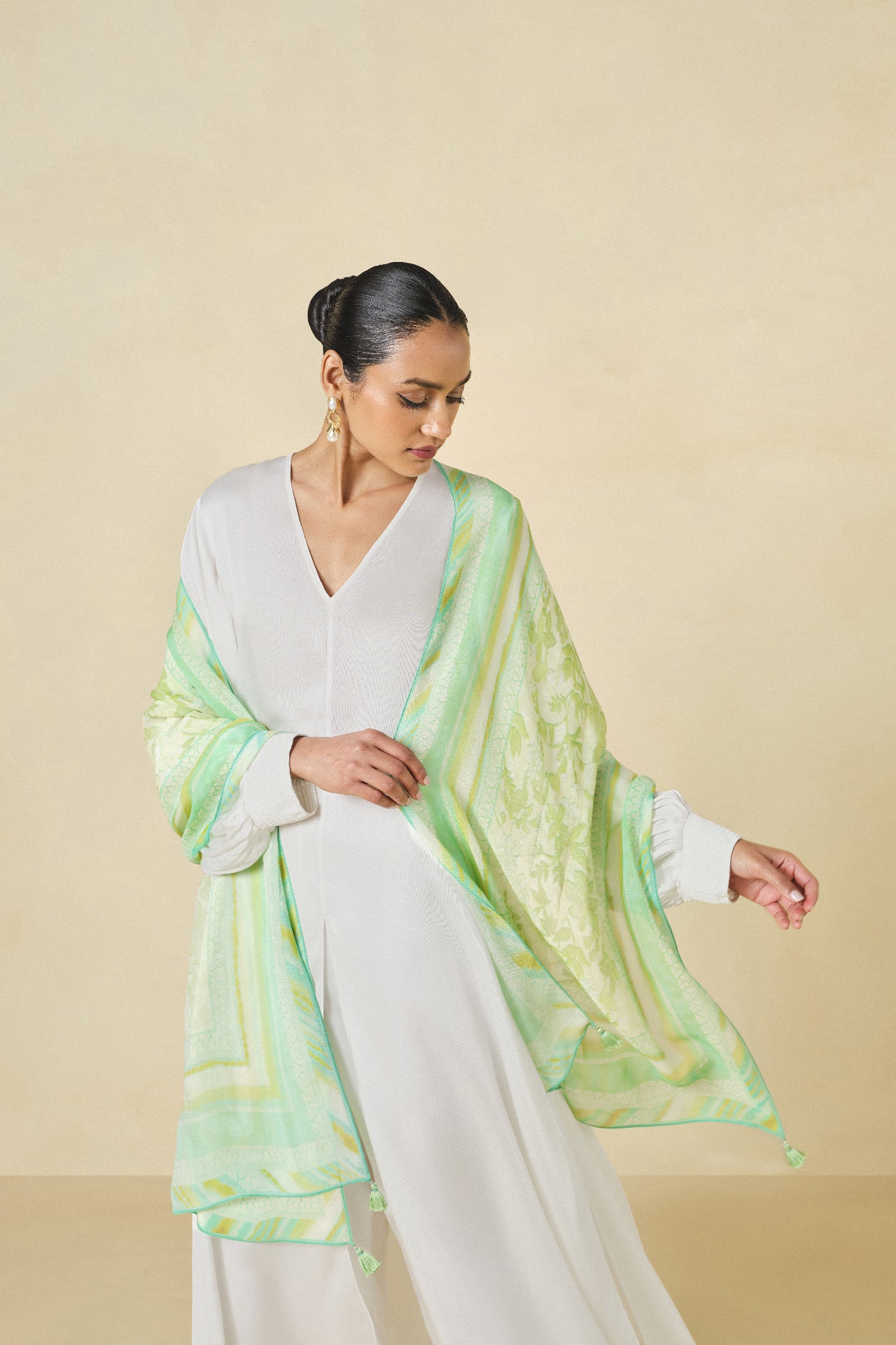 Anita Dongre Nola Stole Lime indian designer wear online shopping melange singapore