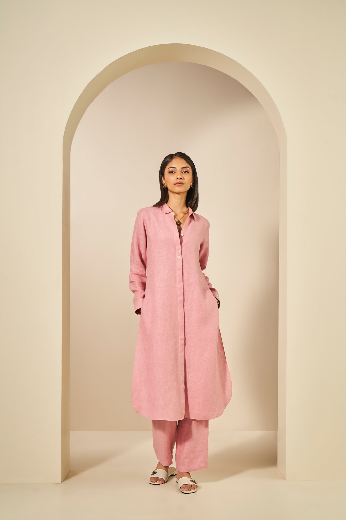 Anita Dongre Quartz Embroidered Hemp Coord Pink indian designer wear online shopping melange singapore
