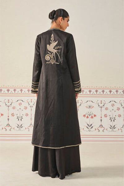 Anita Dongre Saanjh Embroidered Cord Long Jacket Set Black indian designer wear online shopping melange singapore