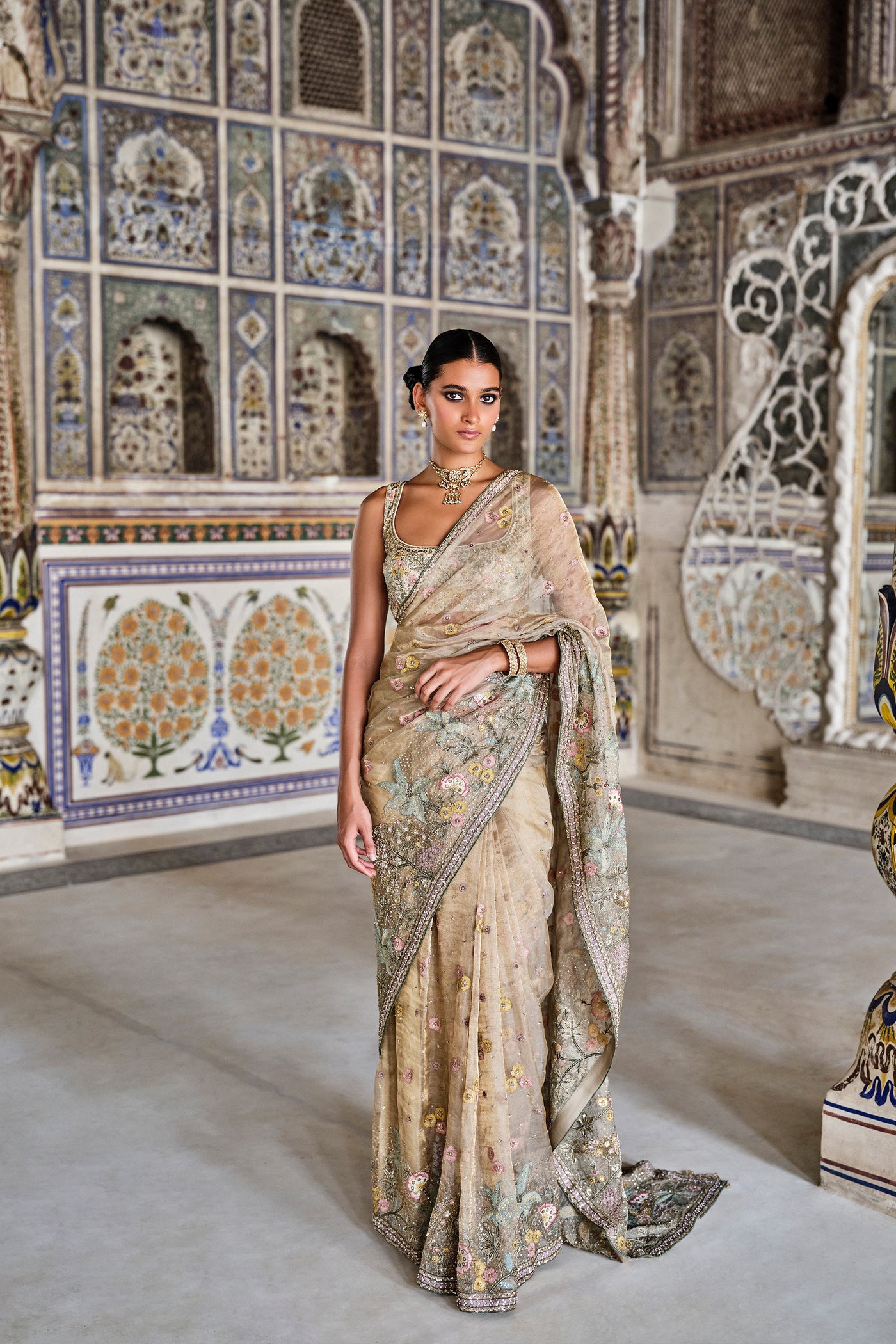 Anita Dongre Suramya Embroidered Zardozi Silk Saree indian designer wear online shopping melange singapore