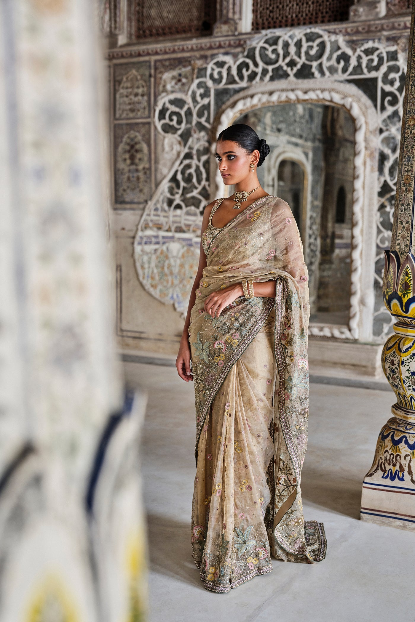 Anita Dongre Suramya Embroidered Zardozi Silk Saree indian designer wear online shopping melange singapore