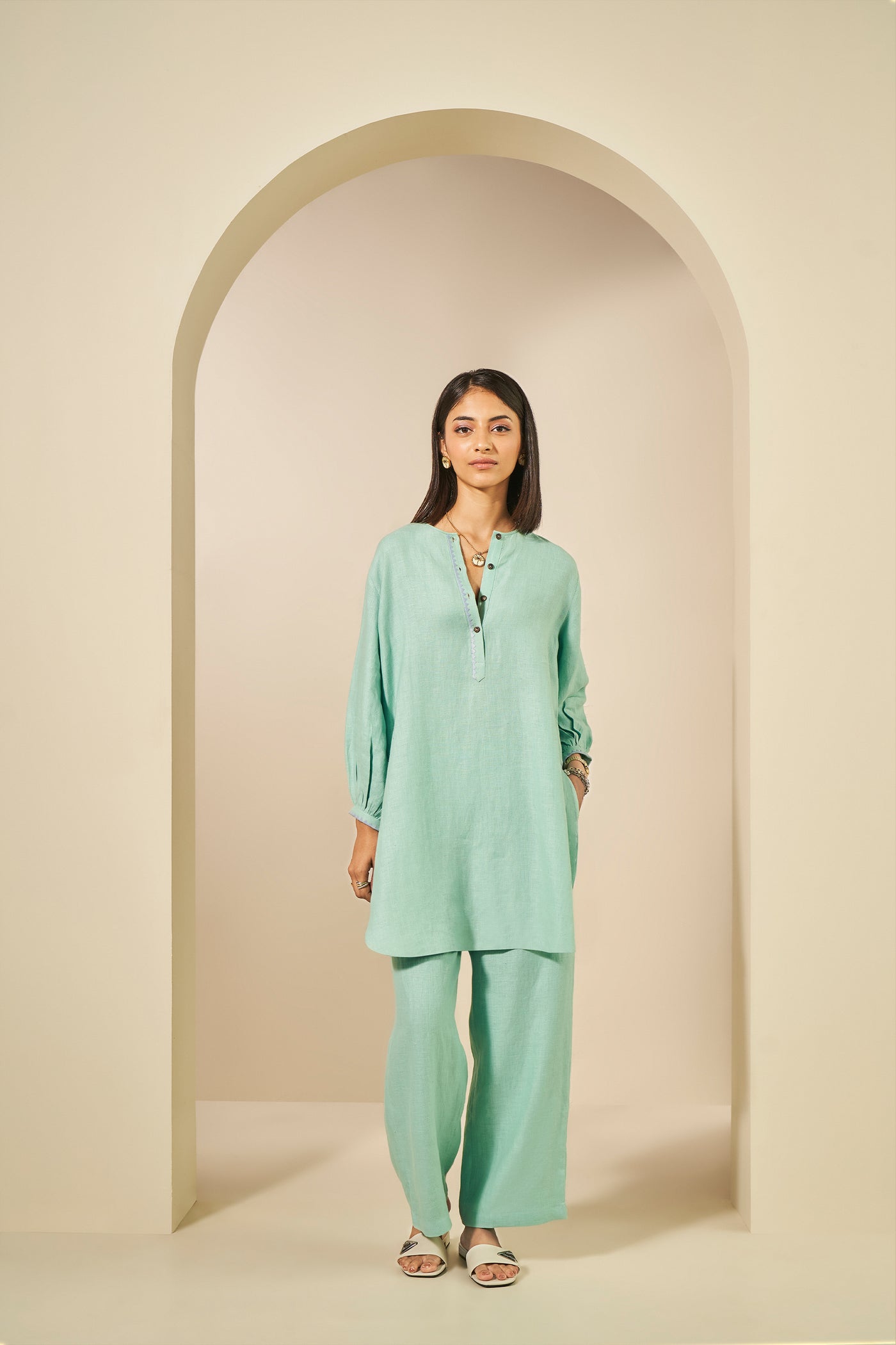 Anita Dongre Whirl Embroidered Hemp Coord Mint indian designer wear online shopping melange singapore