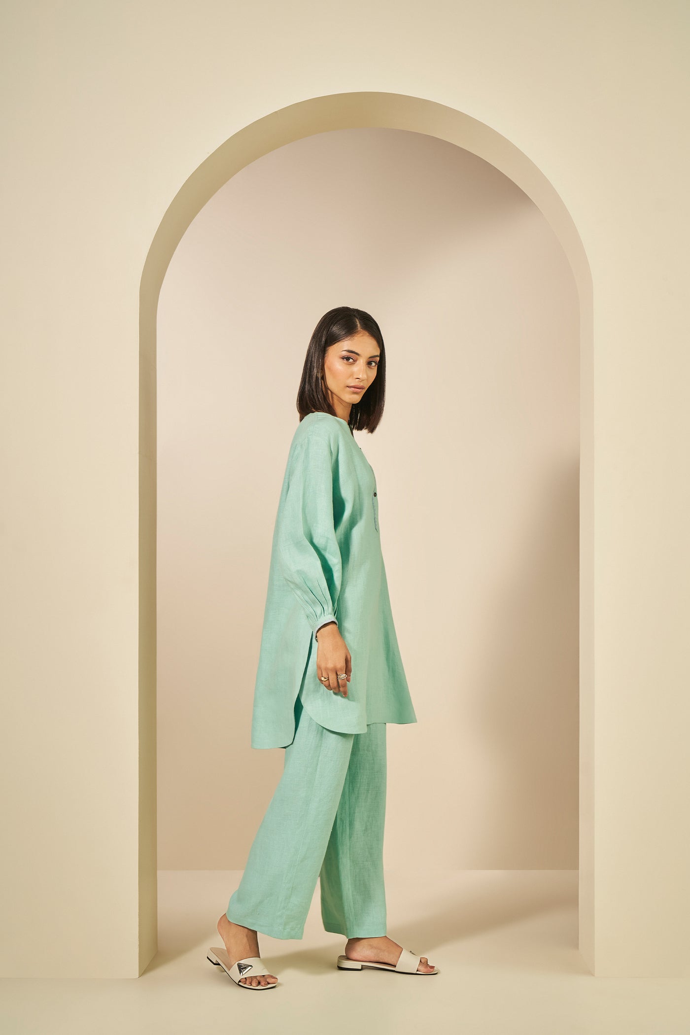 Anita Dongre Whirl Embroidered Hemp Coord Mint indian designer wear online shopping melange singapore