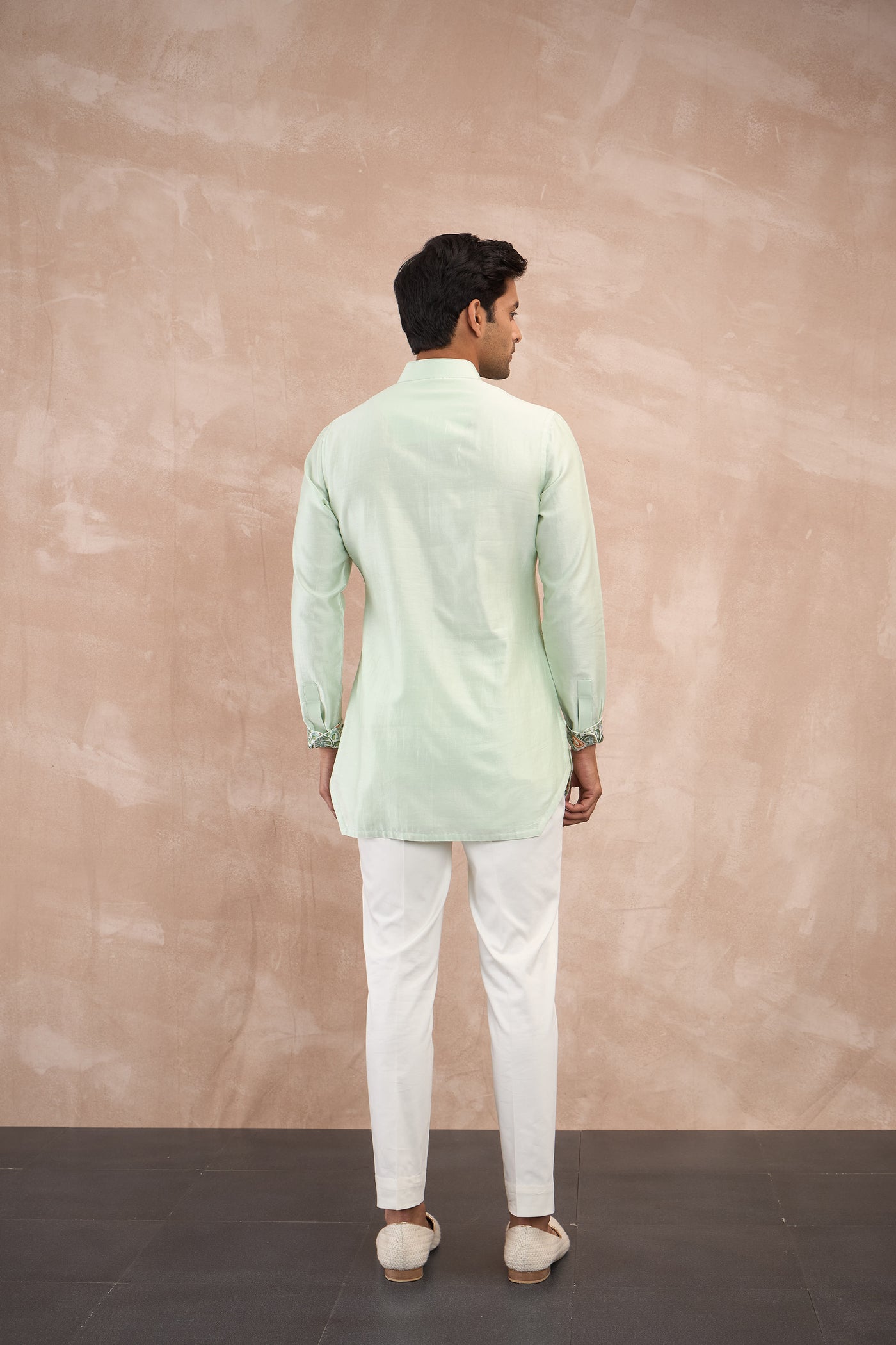 Arjan Dugal Chanderi Silk Edge Cut Kurta Shirt Set indian designer wear online shopping melange singapore